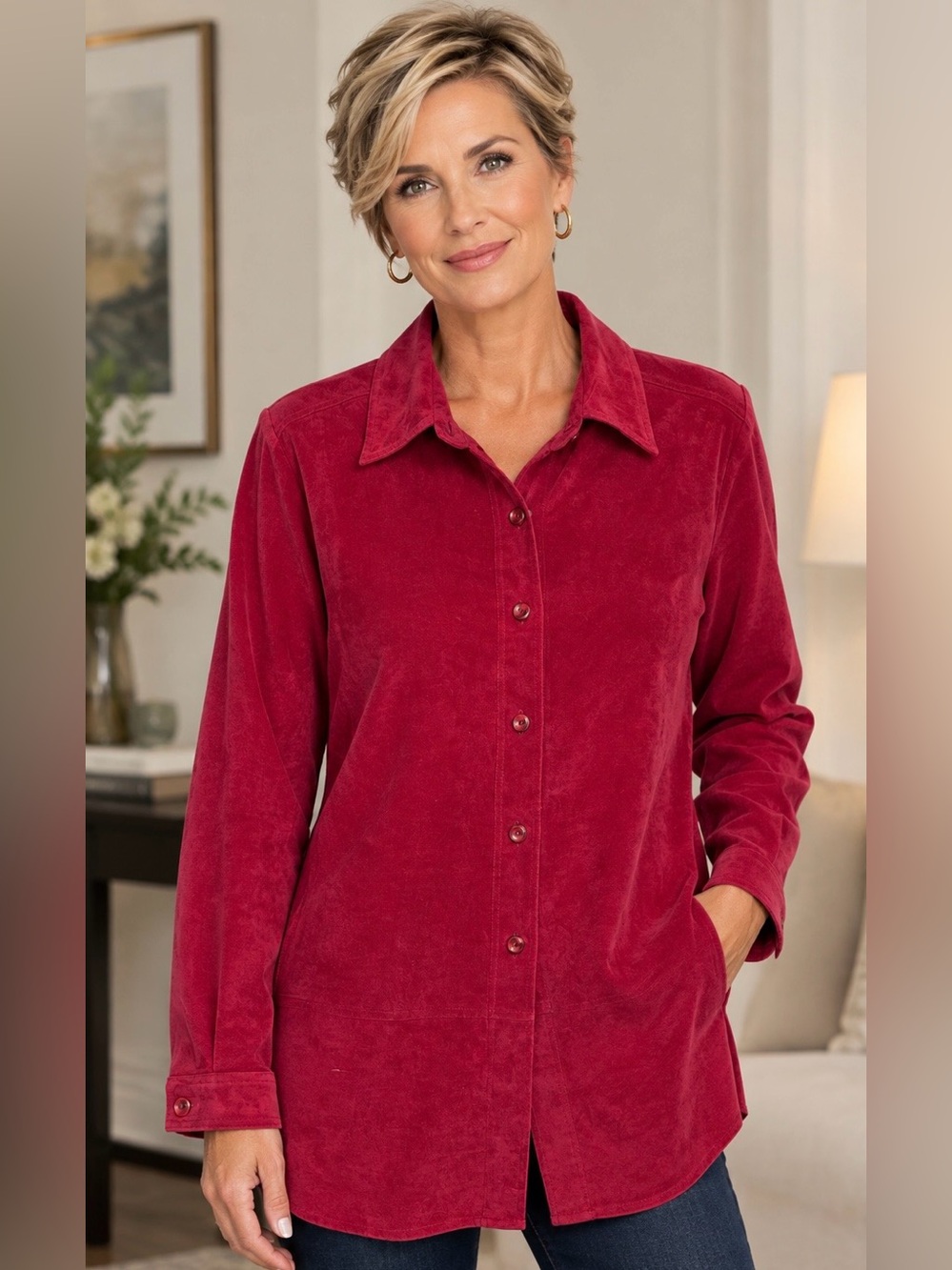 croft & barrow Women's Red Button-Down Shirt